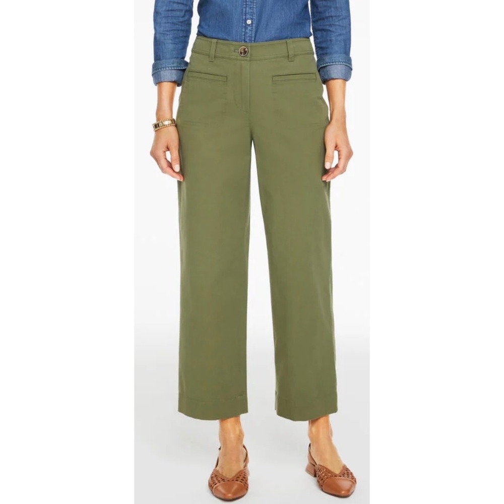 Talbots Straight Crop Ottoman Pants Petite 12P Olive Green Utility Pockets Chino